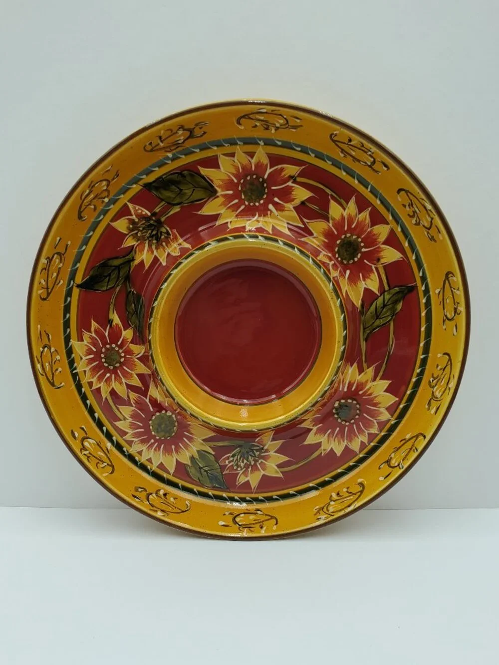 Pier 1 Sunflower Chip & Dip Server Terracotta Veggie & Dip Serving Plate